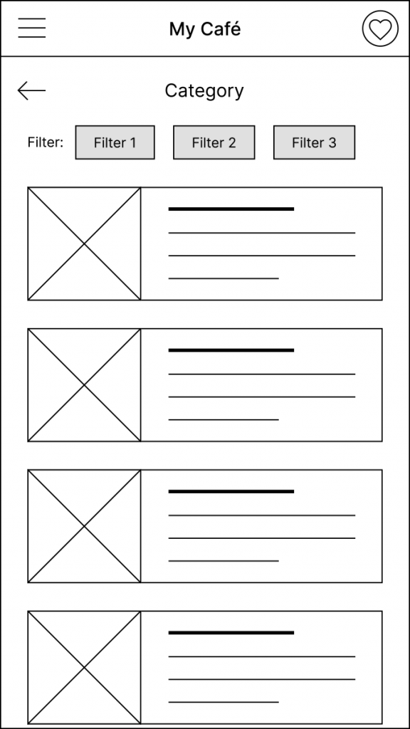 Digital Wireframe for Food menu app - Category