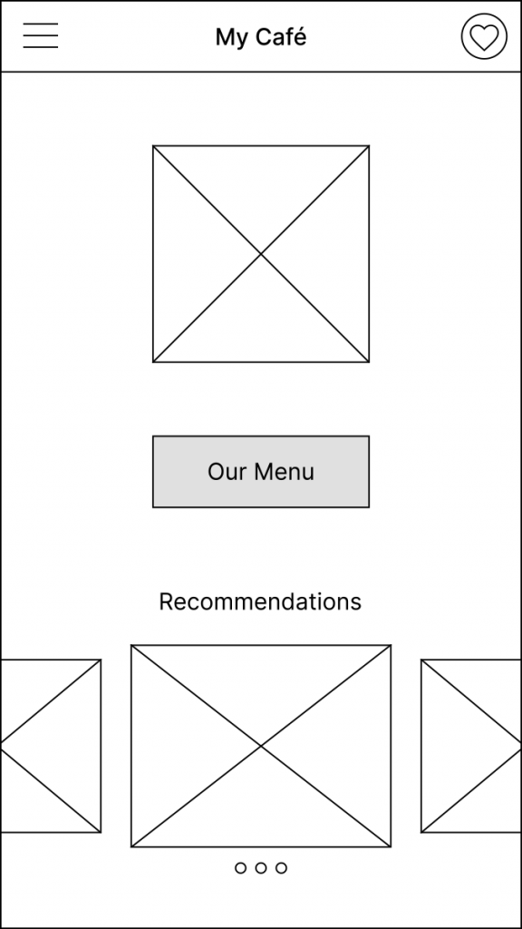 Digital Wireframe for Food menu app - Home