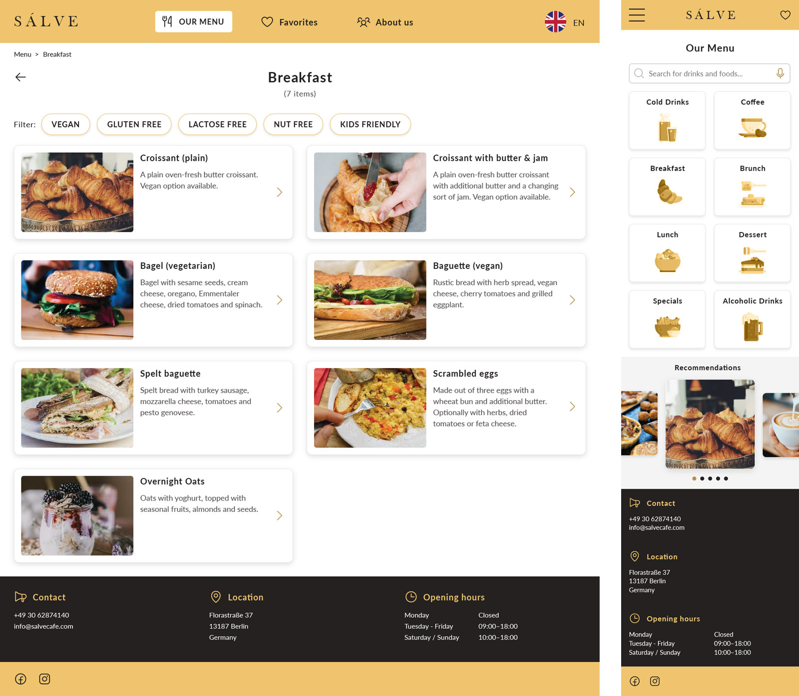 Mockup for Food menu app - Responsive website Category Menu