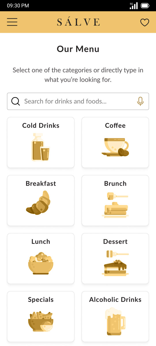 Mockup for Food menu app - Categories