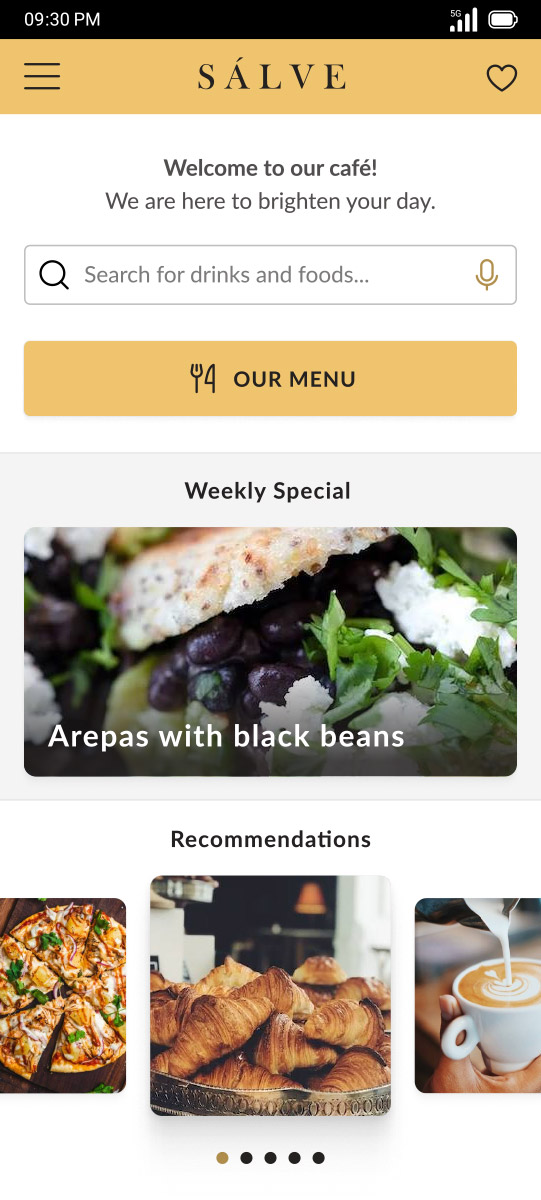 Mockup for Food menu app - Home